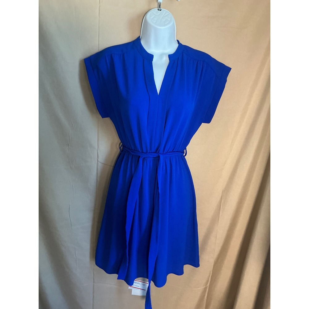 Monteau Los Angeles Dress Womens Medium Blue Excellent Fit & Flare Cap Sleeve